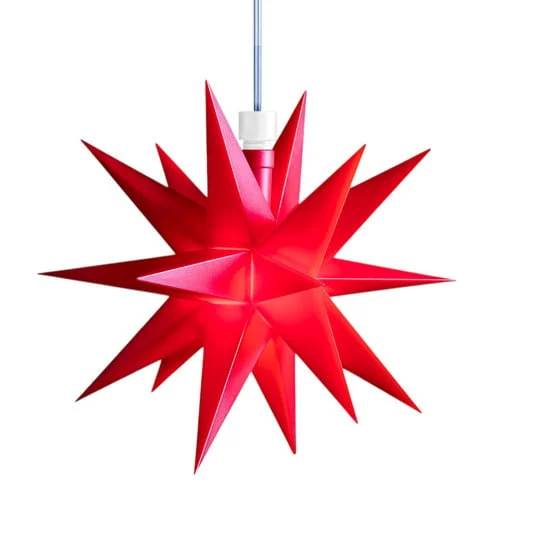 Estrella LED STERNTALER, roja, 18 puntas, Ø 16 cm, IP44, pilas