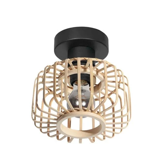 Plafón Bloeba, Ø 20 cm, madera, natural, E27