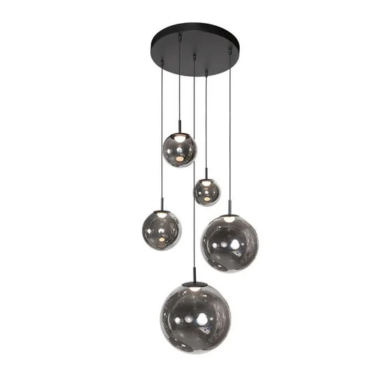 Lámpara colgante LED Bollique, 5 luces, redonda, negra, cristal