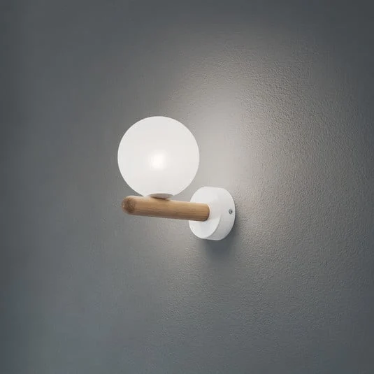 Aplique de pared Estera, blanco/color madera, cristal, G9