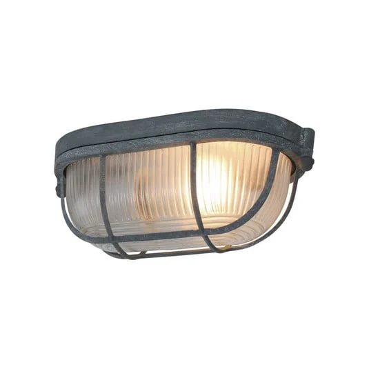 Plafón Lisanne, gris, ovalado, metal, cristal, E27