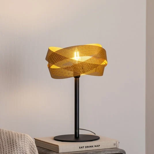 Lámpara de mesa Tornado, negro/dorado, metal, Ø 26 cm, E14