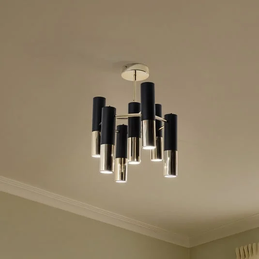 Plafón Orino, negro/dorado, metal, 7 luces, GU10