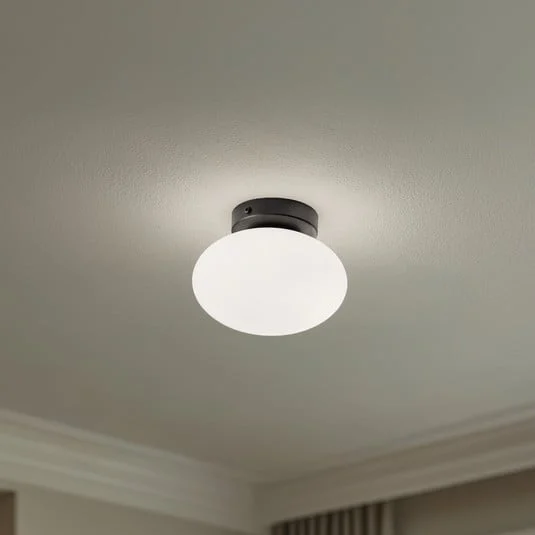 Lámpara de techo Ufo, negro/blanco, Ø 18 cm, cristal, G9