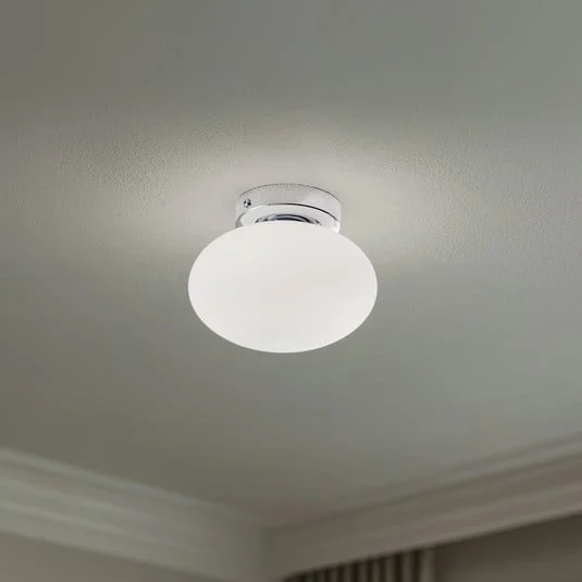 Lámpara de techo Ufo, cromada/blanca, Ø 18 cm, cristal, G9