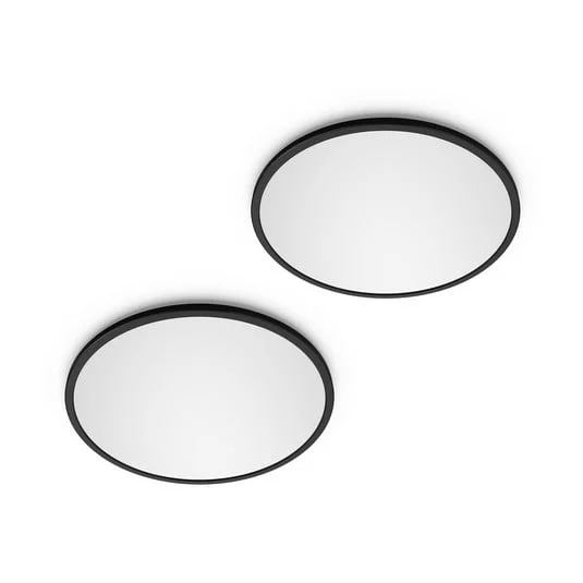 Philips LED SuperSlim, juego de 2, negro, IP44, Ø 25 cm, 2700 K