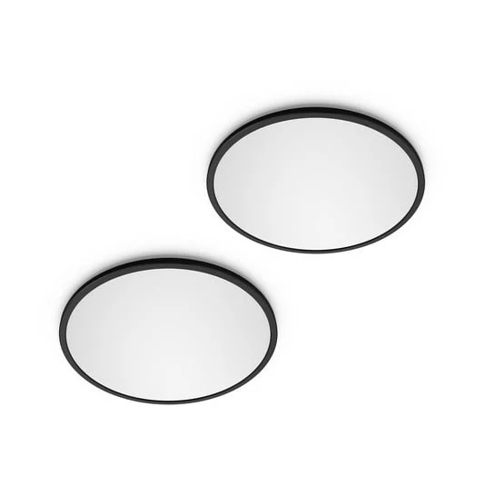 Philips LED SuperSlim, juego de 2, negro, IP44, Ø 30 cm, 2700 K