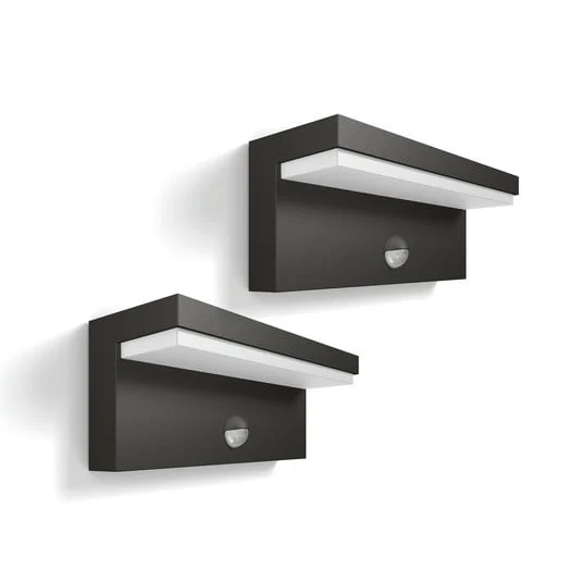 Philips Aplique LED para exterior Bustan, paquete de 2, sensor, 2700 K