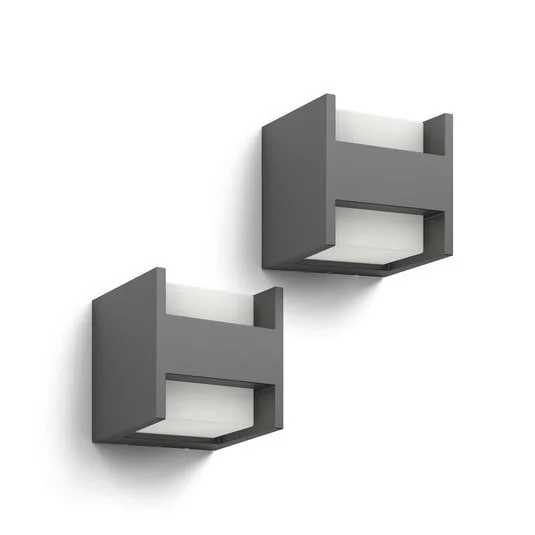 Philips Aplique LED para exterior Arbour, 2 luces, paquete de 2, 2700 K
