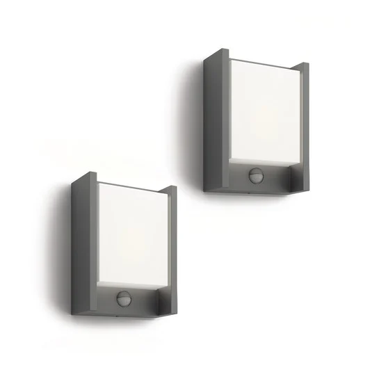 Philips Aplique de pared LED Arbour UE, paquete de 2, sensor, 2700 K