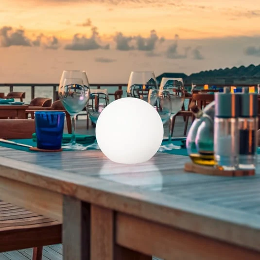 Lámpara exterior LED solar Dabus, Ø 25 cm, esfera, blanco, acrílico