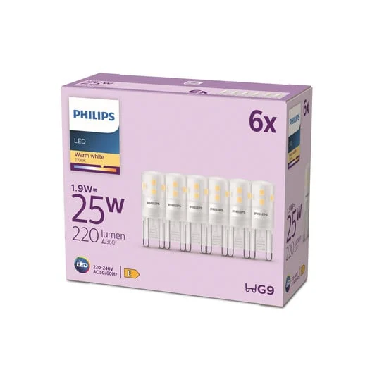 Philips Bombilla LED bi-pin G9 1,9W 220lm 2700K mate 6 unidades