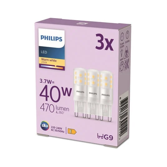 Philips Bombilla LED bi-pin G9 3,7W 470lm 2700K mate 3 unidades