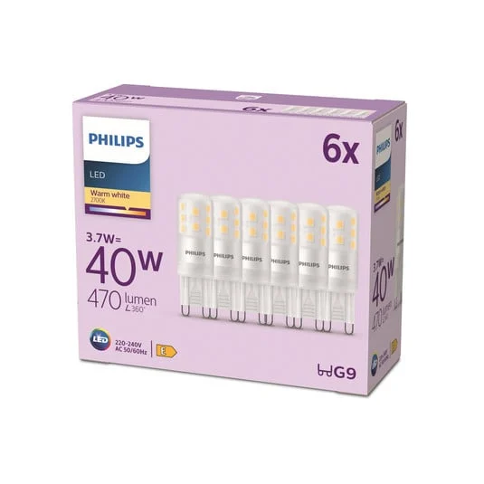 Philips Bombilla LED bi-pin G9 3,7W 470lm 2700K mate 6 unidades