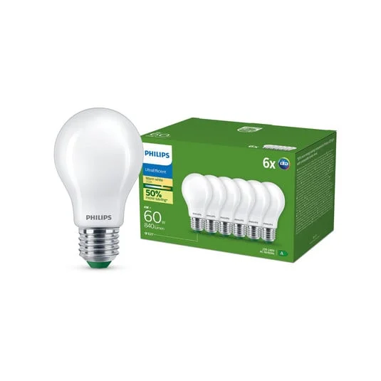 Philips E27 Bombilla LED A60 4W 840lm 2700K opal 6 unidades