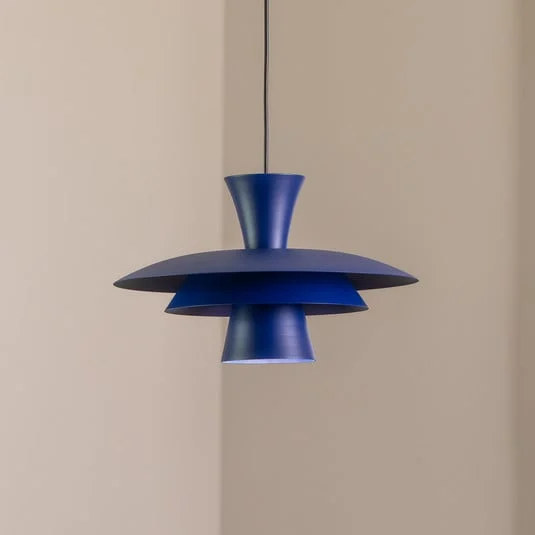 Lámpara colgante Plato, azul oscuro, metal, Ø 38 cm, E27
