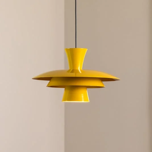 Lámpara colgante Plato, amarillo mostaza, metal, Ø 38 cm, E27