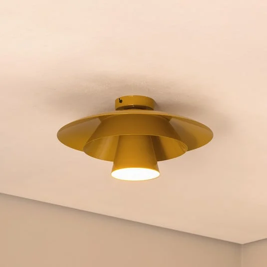 Plafón Plato, amarillo mostaza, metal, Ø 38 cm, E27