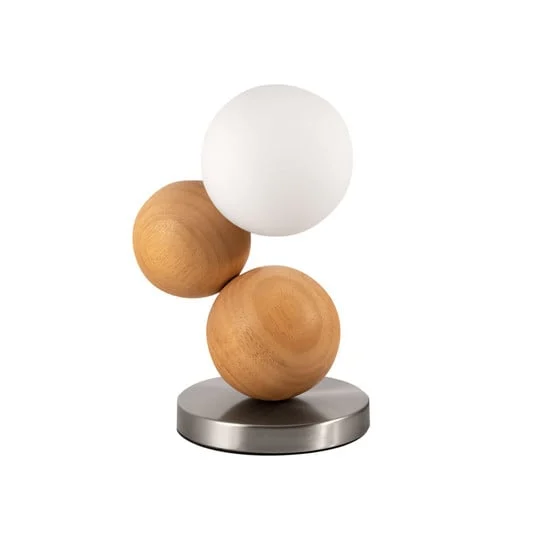 Lámpara de mesa Micky, madera clara/níquel, madera, atenuable, G9