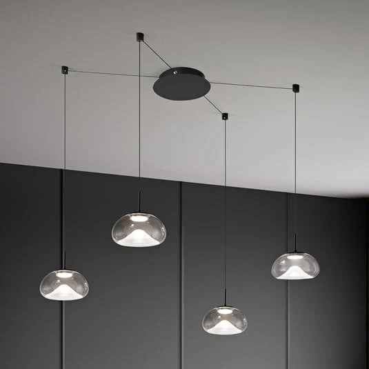 Lámpara colgante LED Brena, 4 luces, transparente, cristal, CCT, atenuable