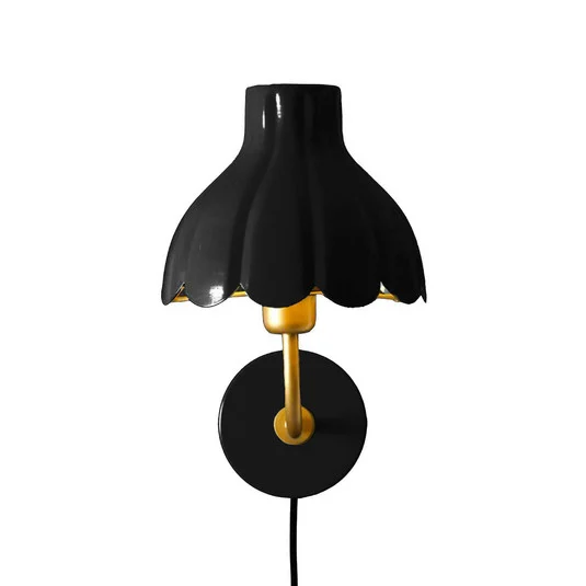 PR Home Aplique de pared Wells, negro/dorado, 21 cm, metal