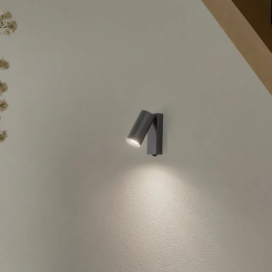 Foco de pared FOURTY, gris oscuro, altura 17 cm, metal, GU10