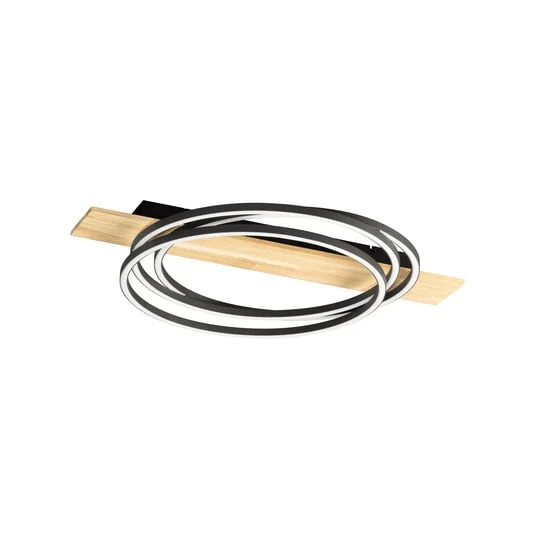 Lámpara LED de techo Marit, longitud 76 cm, negro arena, metal/madera