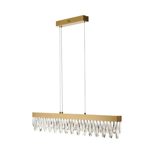 Lámpara colgante LED Celestia, longitud 110 cm, cristal color latón