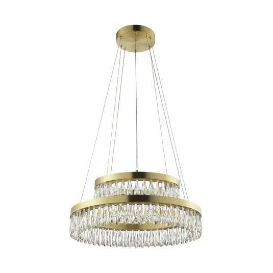 Lámpara colgante LED Celestia, Ø 60 cm, color latón, cristal