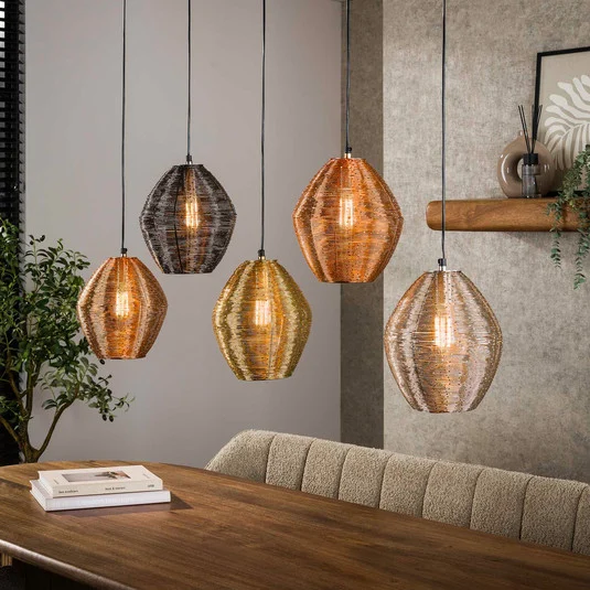 Lámpara colgante Spoelamp, multicolor, metal, 5 luces, E27