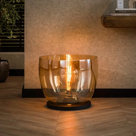 Lámpara de mesa Kopje, altura 41 cm, ámbar, cristal, E27