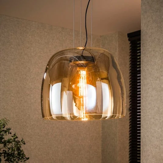 Lámpara colgante Philippa, ámbar, Ø 48 cm, cristal, 1 x E27