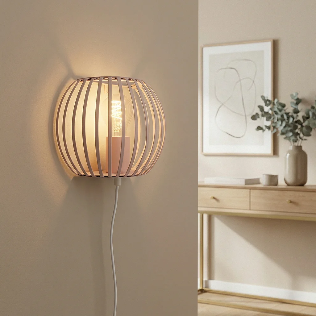 Aplique beige industrial, Lieve, con interruptor