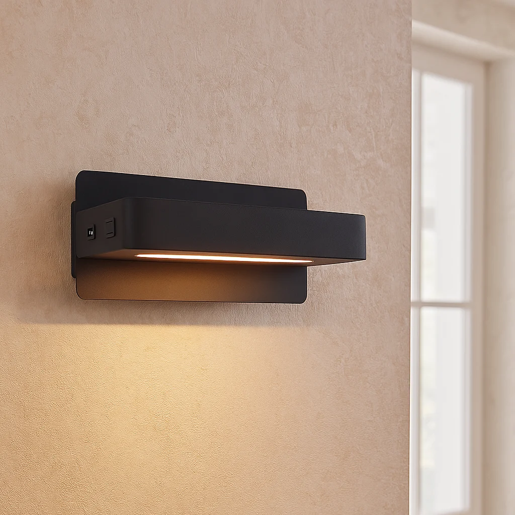 Aplique negro moderno, Gregor, 10W, 3000K LED, con interruptor