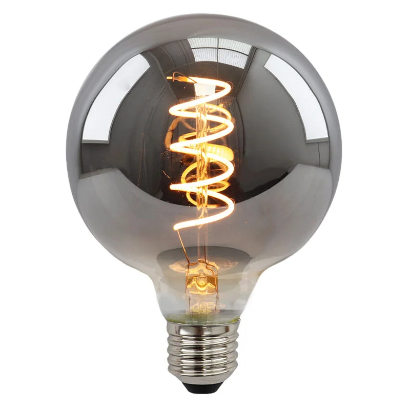 E27 LED bombilla regulable, Tuelo, G95, 4w, vidrio humo, 2200K