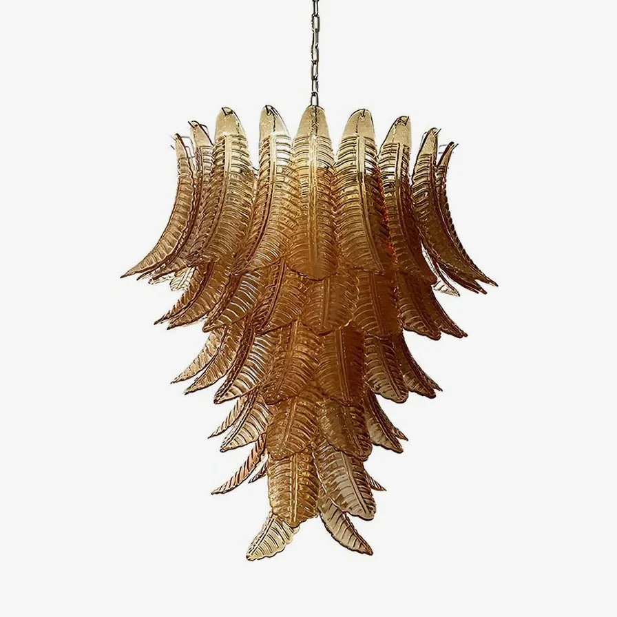 Aurora Araña De Luces Ámbar Murano Cristal Hojas Capas