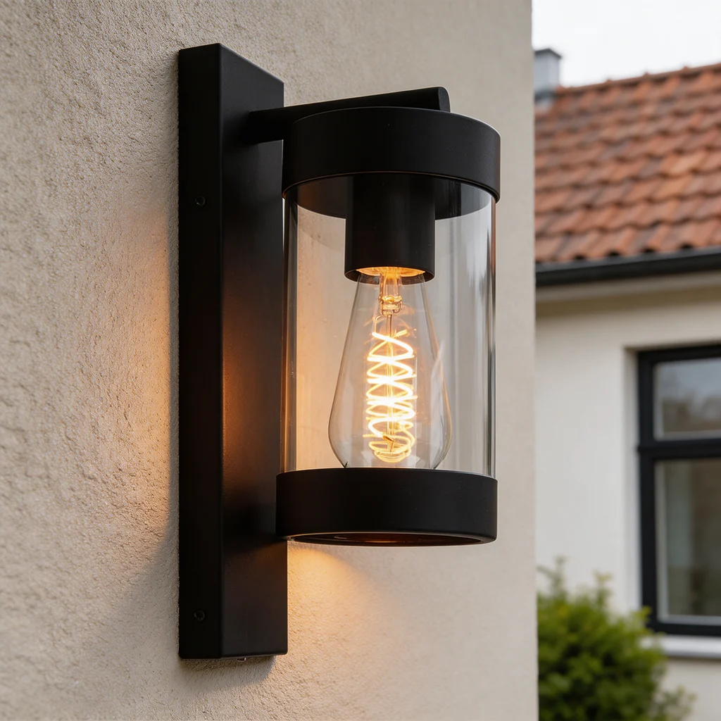 Aplique exterior con sensor crepuscular negro moderno, Musa, IP44