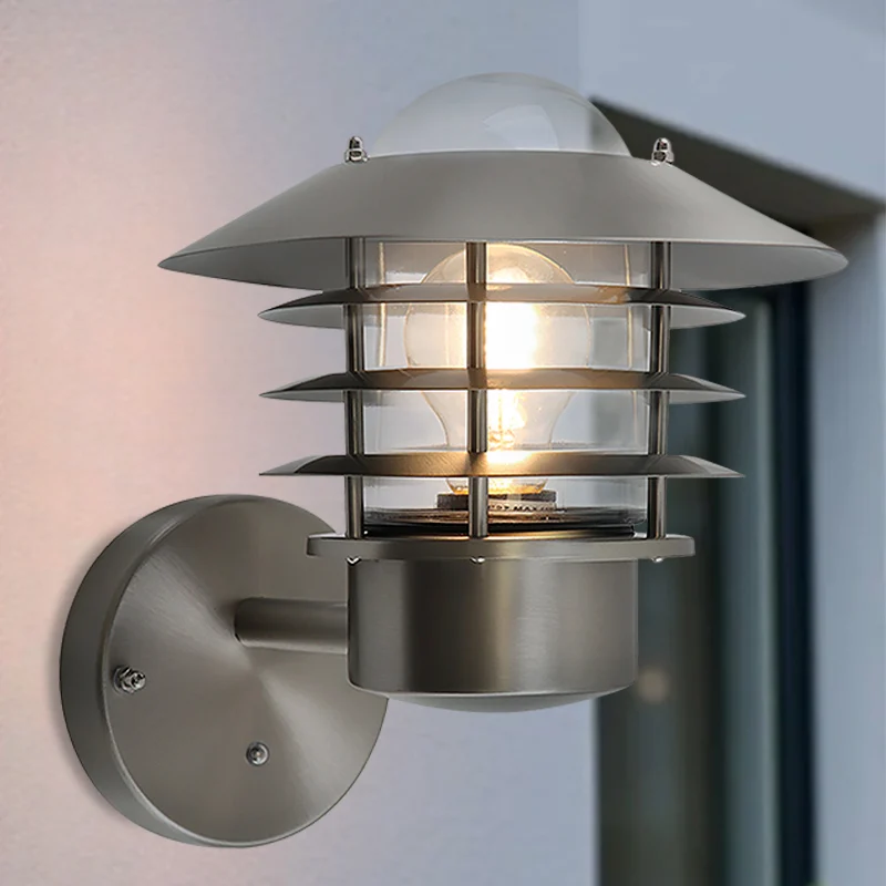 Aplique exterior con sensor crepuscular plateado de acero inoxidable, Felice, IP44