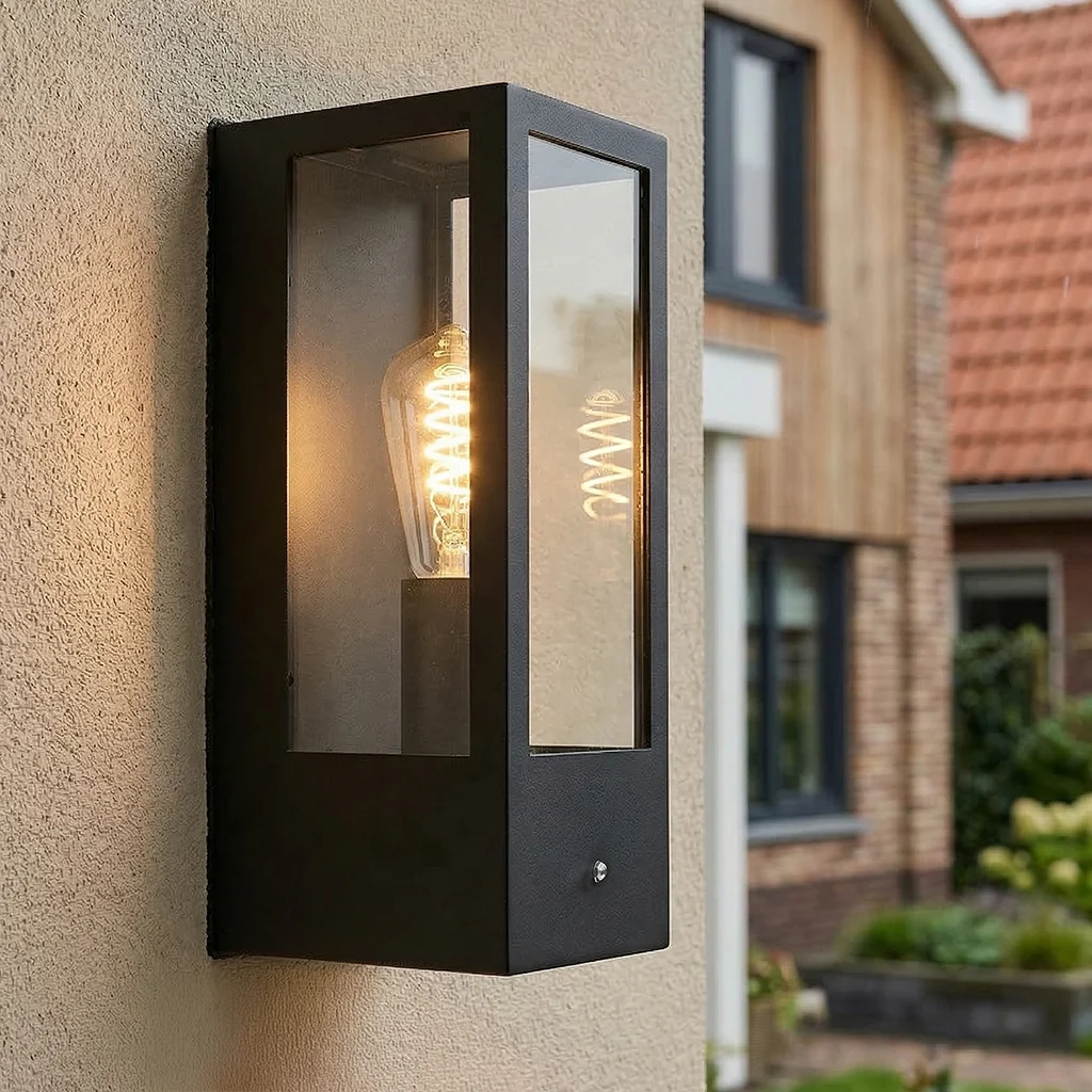 Aplique exterior con sensor crepuscular negro moderno, Senne, IP44
