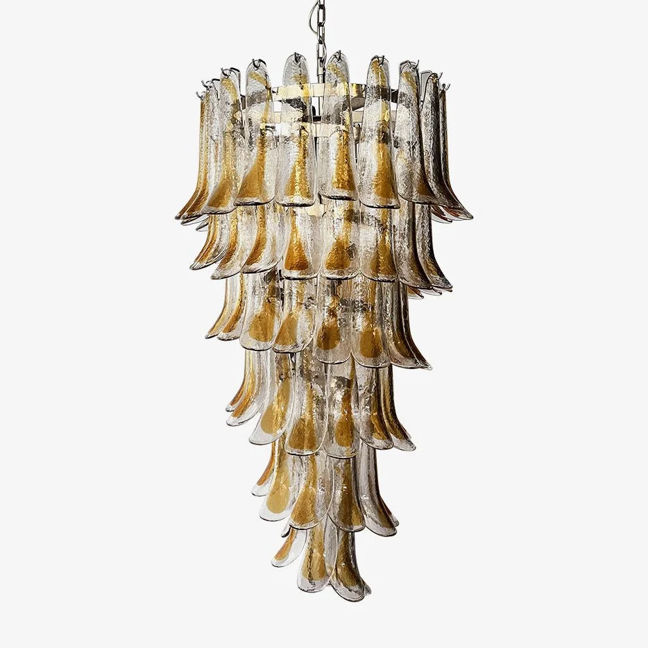 Aurora Araña De Luces Oro Murano Cristal Pétalos Capas Cascada