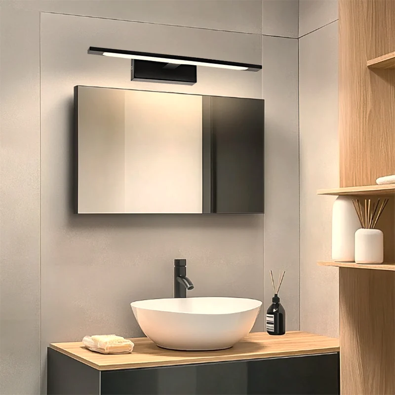 Espejo con luces negro moderno, Steffy, 6W, 2700K LED, IP44