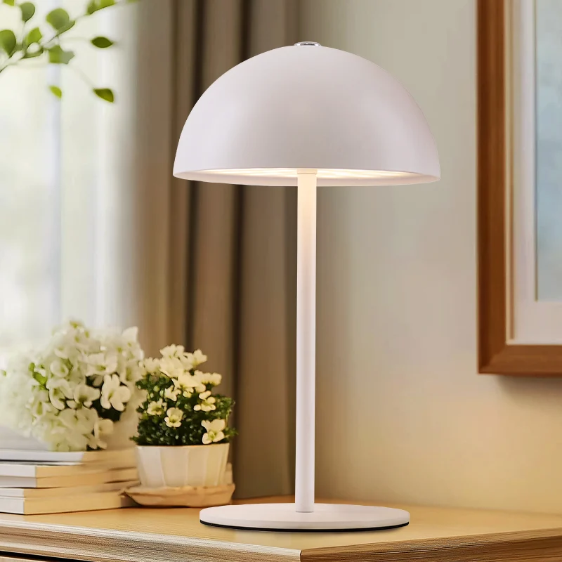 Lámpara de mesa blanca retro, Douwe, 4W, dim to warm LED, con regulador táctil