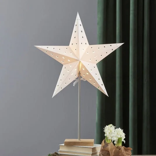 Pie de estrella Leo con motivo de estrellas, blanco/roble