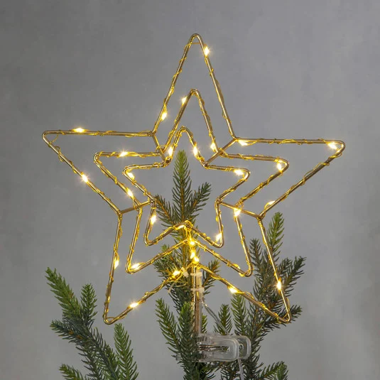 Punta de árbol LED Topsy, estrella 3D con batería