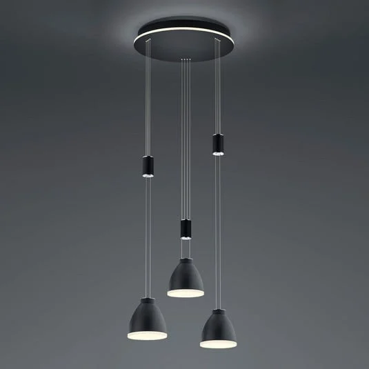 Lámpara colgante LED Leni, 3 luces, redondo, negro