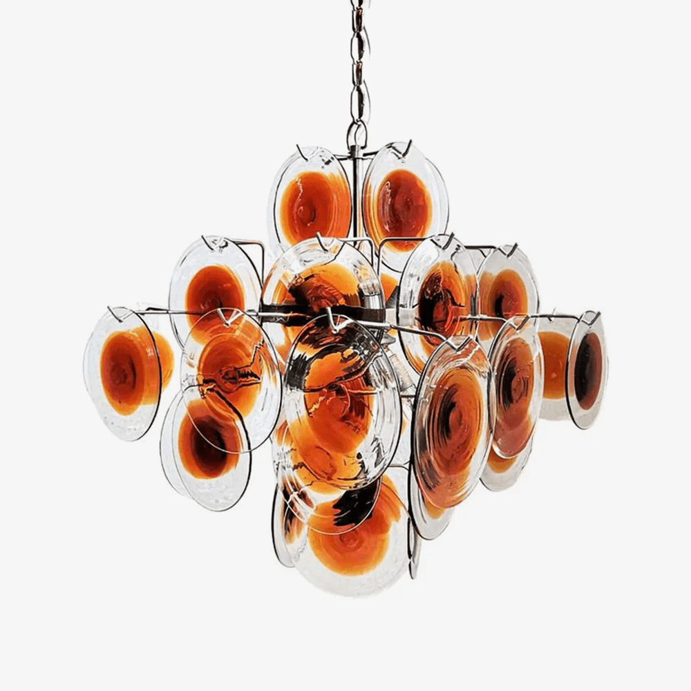 Lustra Aurora de Cristal Murano Estilo Mid Century en Níquel y Naranja