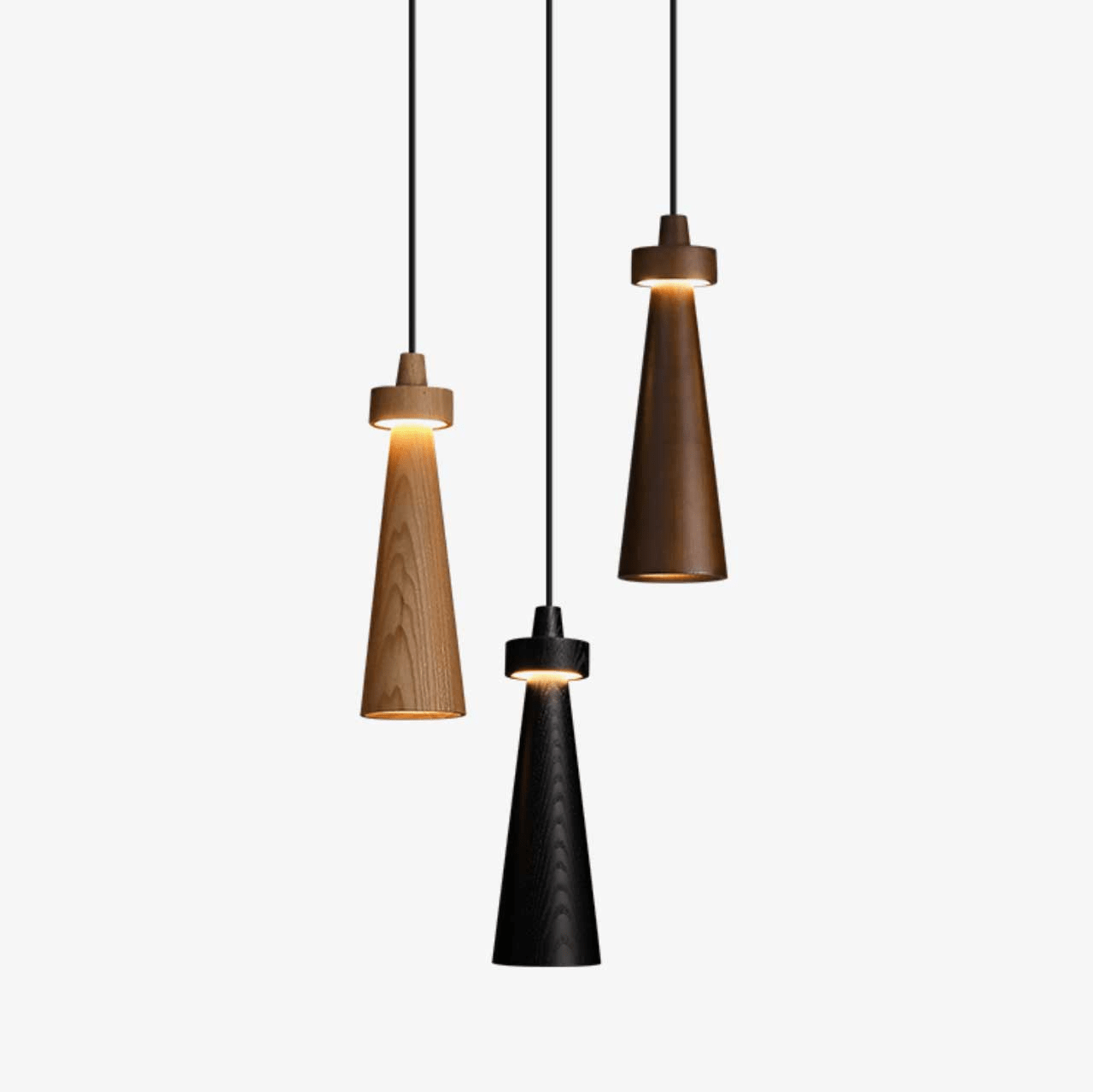 Taper Lámpara Colgante Negro Minimalista Madera