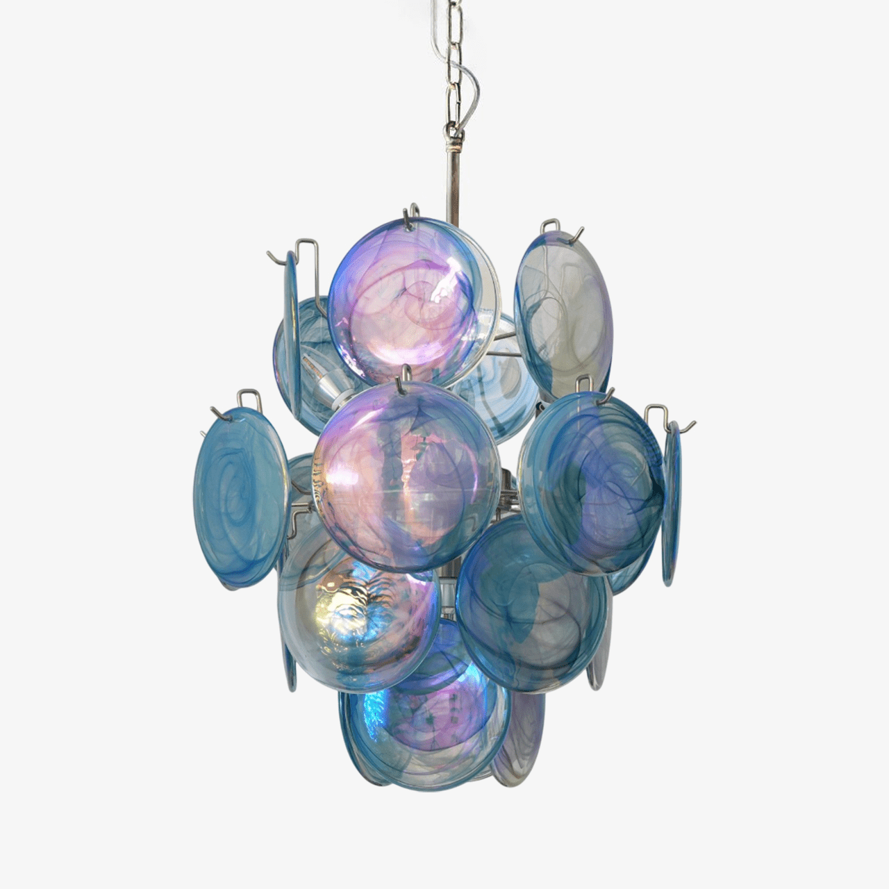 Aurora Araña De Luces Azul Murano Cristal Disco Vintage