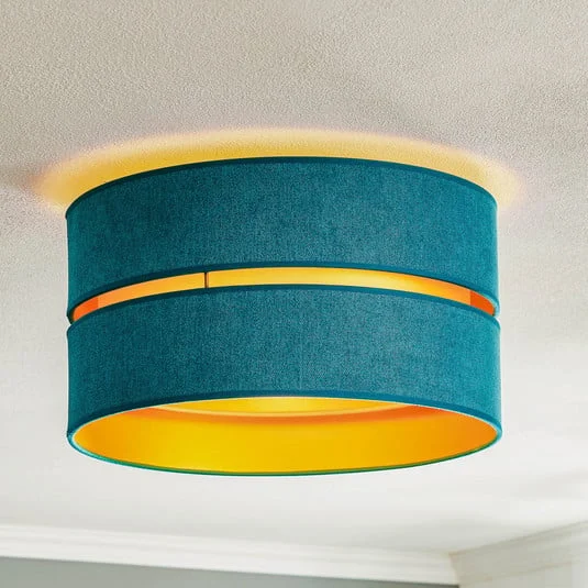 Plafón Duo de tela, turquesa/dorado, Ø40cm