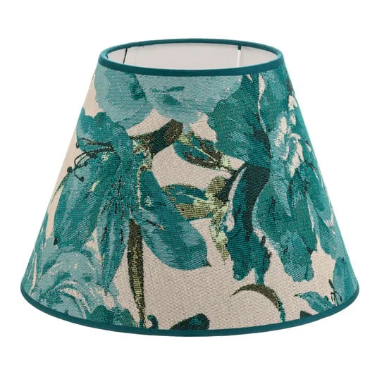 Pantalla de lámpara Sofia, altura 21 cm, estampado floral turquesa